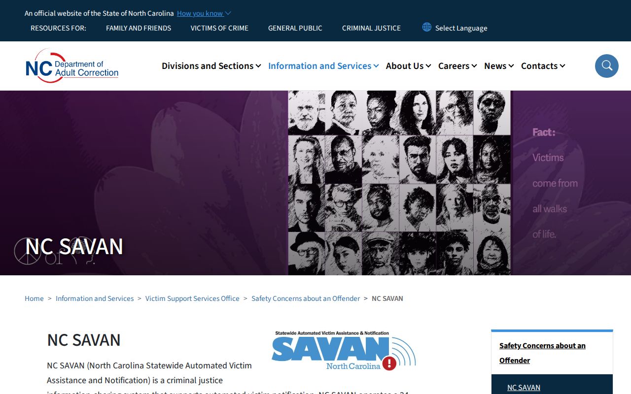 NC SAVAN official Cherokee County VINELink custody notification overview